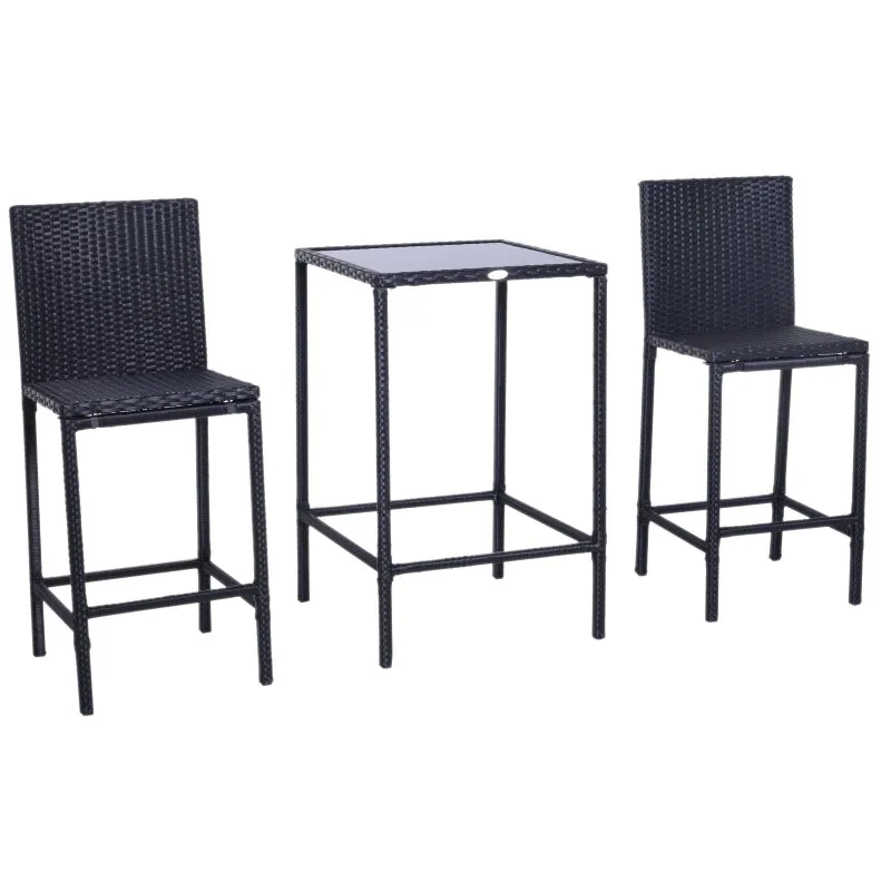 3pc Patio Rattan Bistro Set - Black