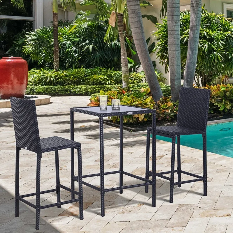 3pc Patio Rattan Bistro Set - Black