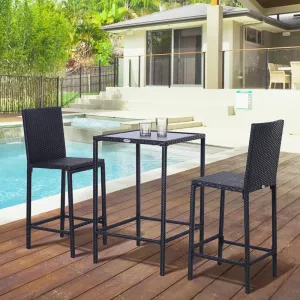 3pc Patio Rattan Bistro Set - Black
