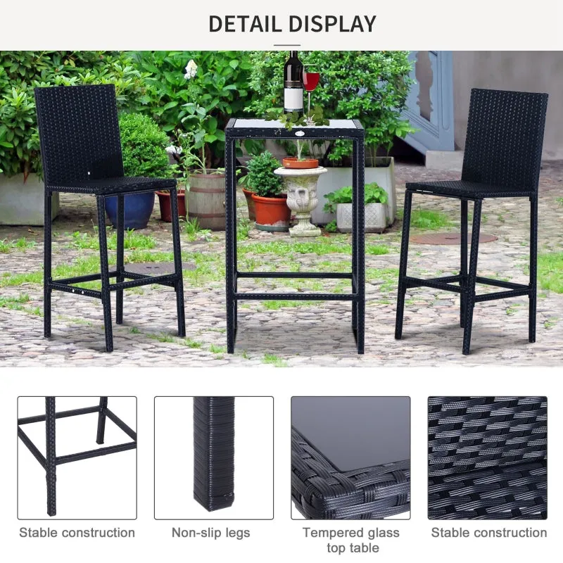 3pc Patio Rattan Bistro Set - Black