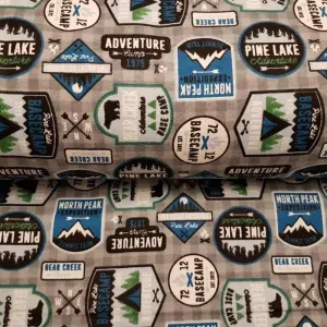 Badges Flannel, Bear Flannel Fabric, Patches Print Woodland Fabric