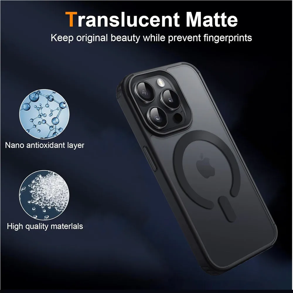 Black MagSafe Matte Back Case For iPhone 14 Pro- Slim, Shockproof, Stylish