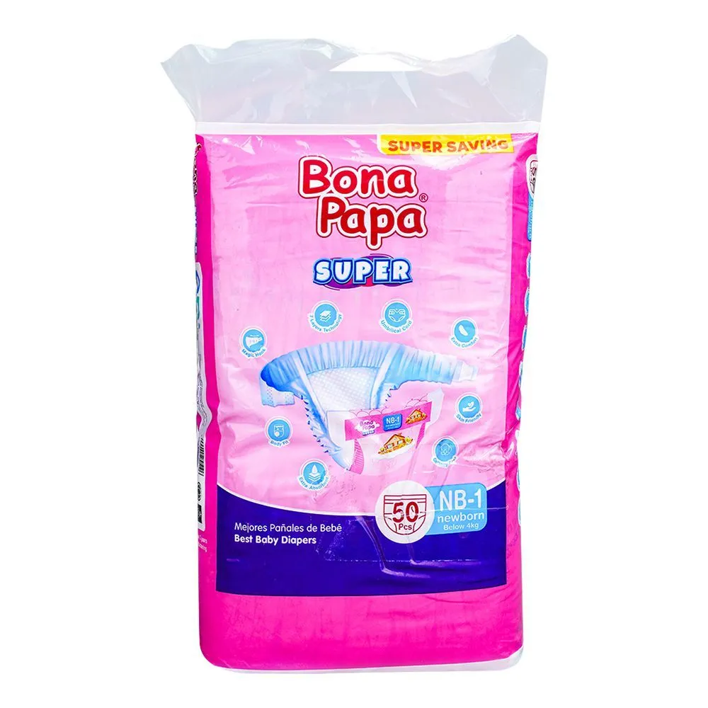 Bona Papa Super Baby Diapers, NB-1 New Born, Below 4 KG, 50-Pack