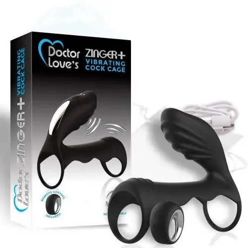 Doctor Love Zinger  Vibrating Rechargeable Cock Cage W/ Remote Black