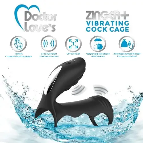 Doctor Love Zinger  Vibrating Rechargeable Cock Cage W/ Remote Black