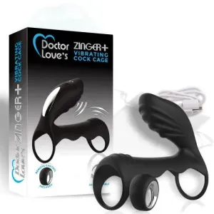 Doctor Love Zinger  Vibrating Rechargeable Cock Cage W/ Remote Black