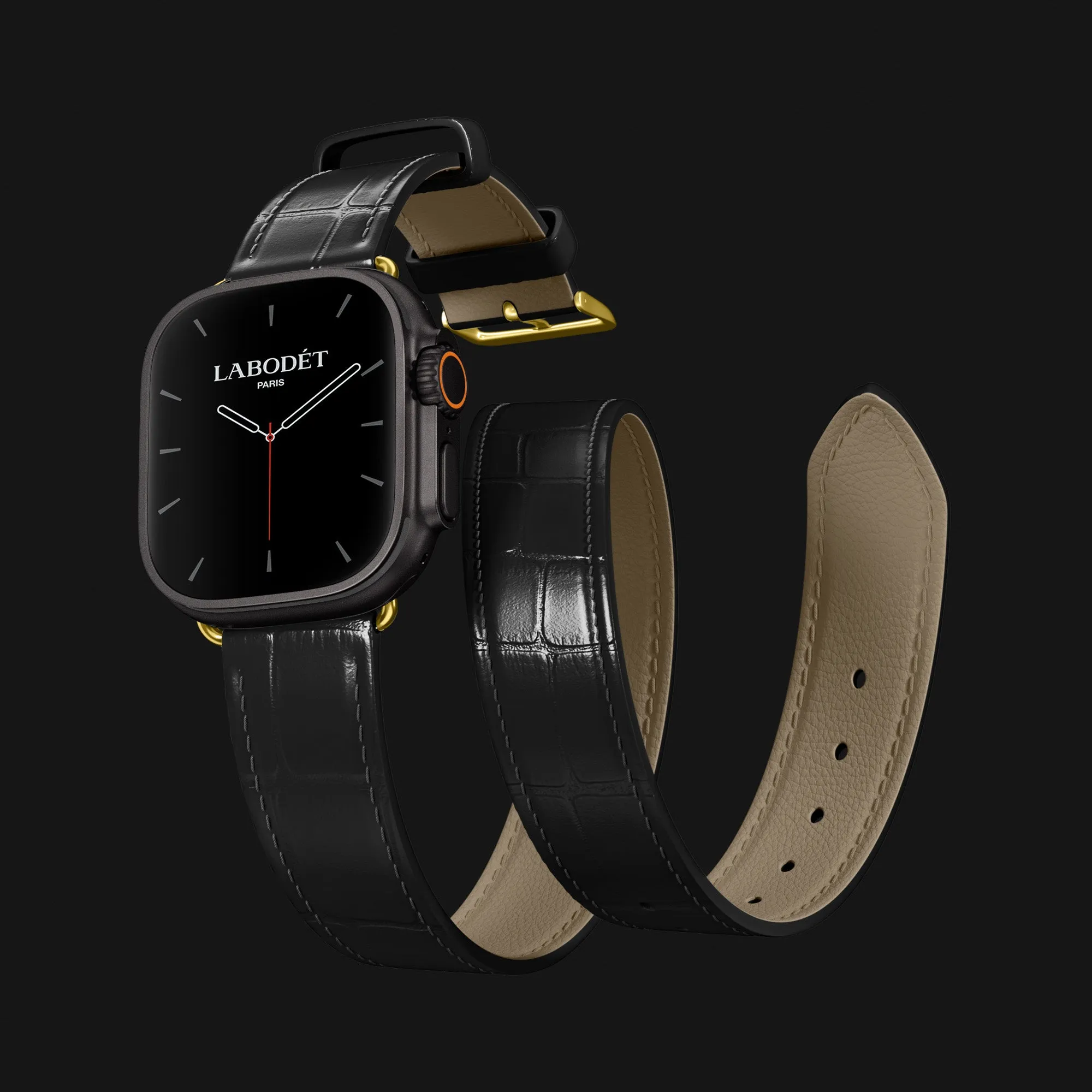 Double Strap Edition Black For Apple Watch Ultra 49mm In Alligator