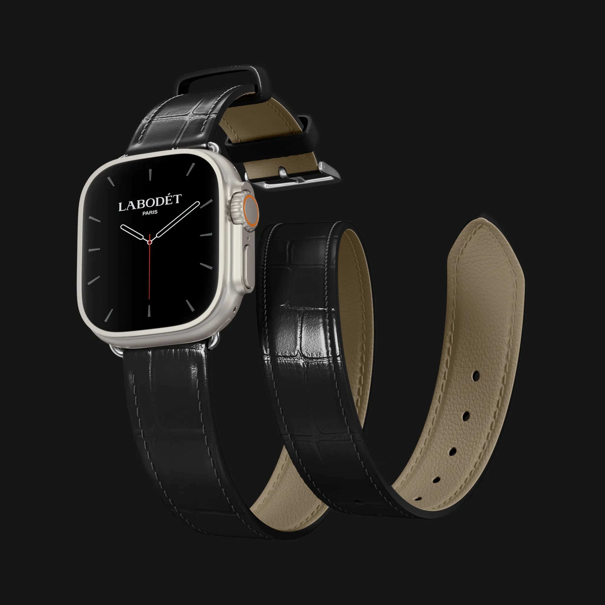 Double Strap Edition Black For Apple Watch Ultra 49mm In Alligator