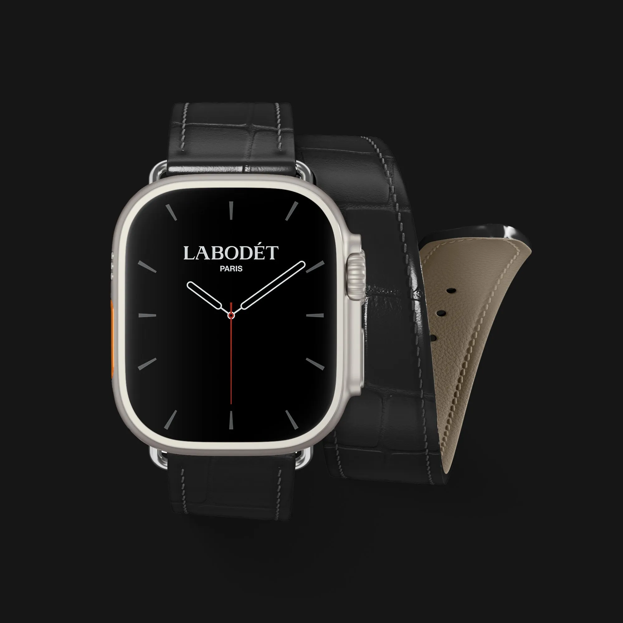 Double Strap Edition Black For Apple Watch Ultra 49mm In Alligator
