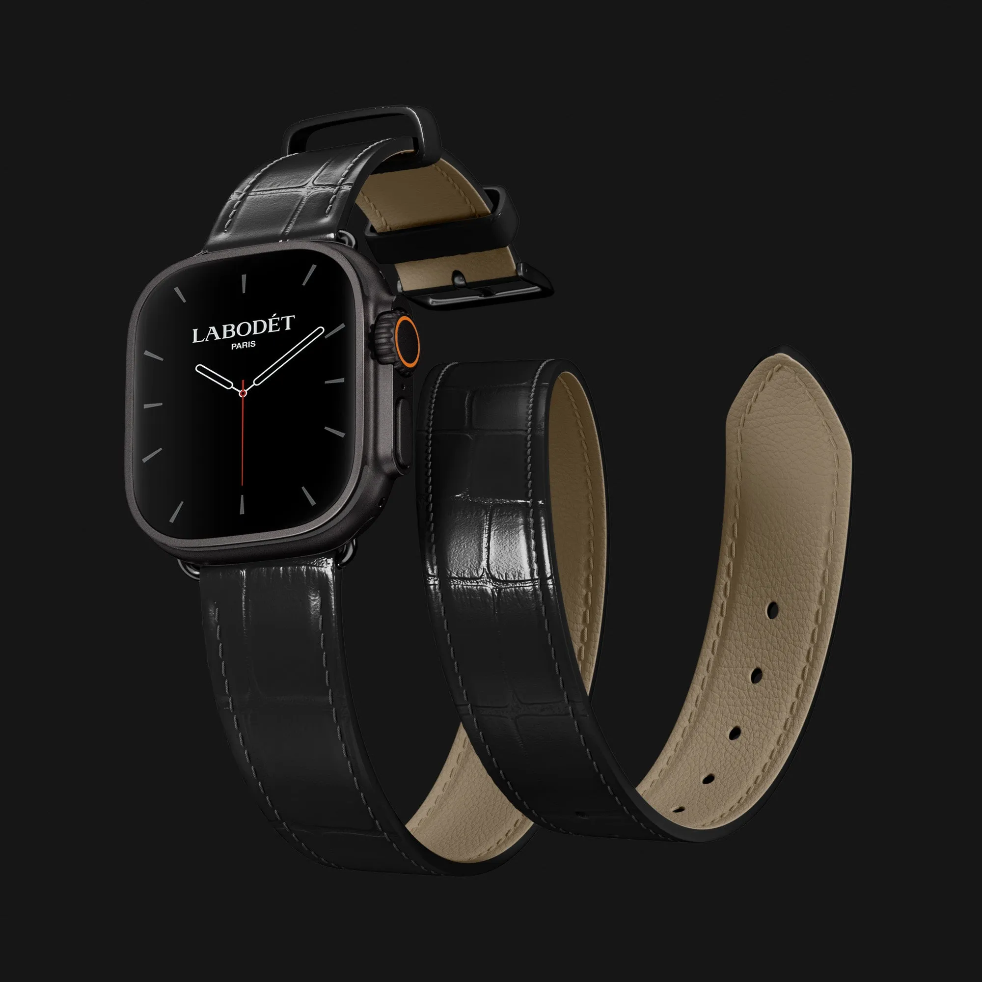 Double Strap Edition Black For Apple Watch Ultra 49mm In Alligator