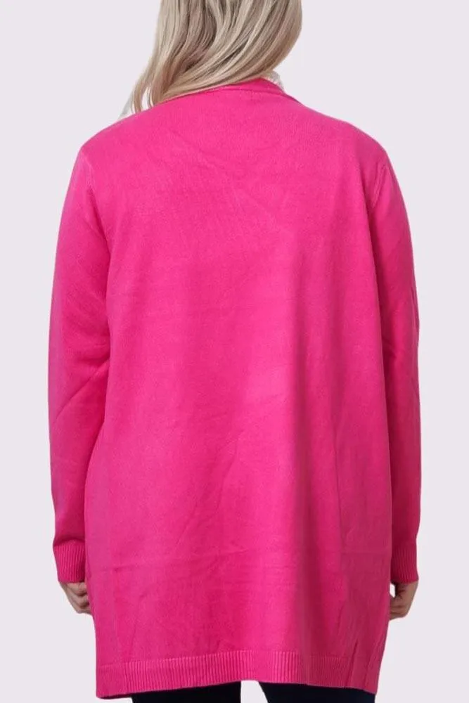 Plain Pocket Ribbed Open Front Soft Feel Cardigan