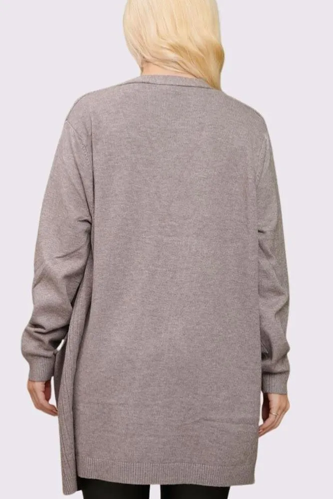 Plain Pocket Ribbed Open Front Soft Feel Cardigan