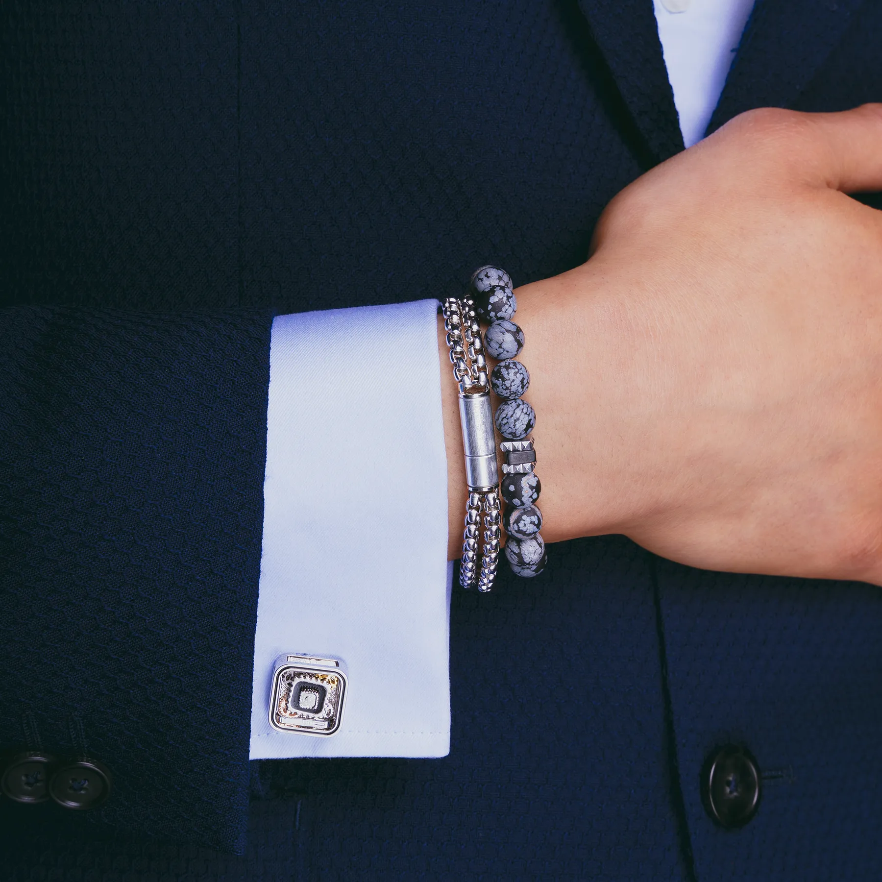 Quadrato Gear Cufflinks With Silver & Black Enamel In Palladium Plated