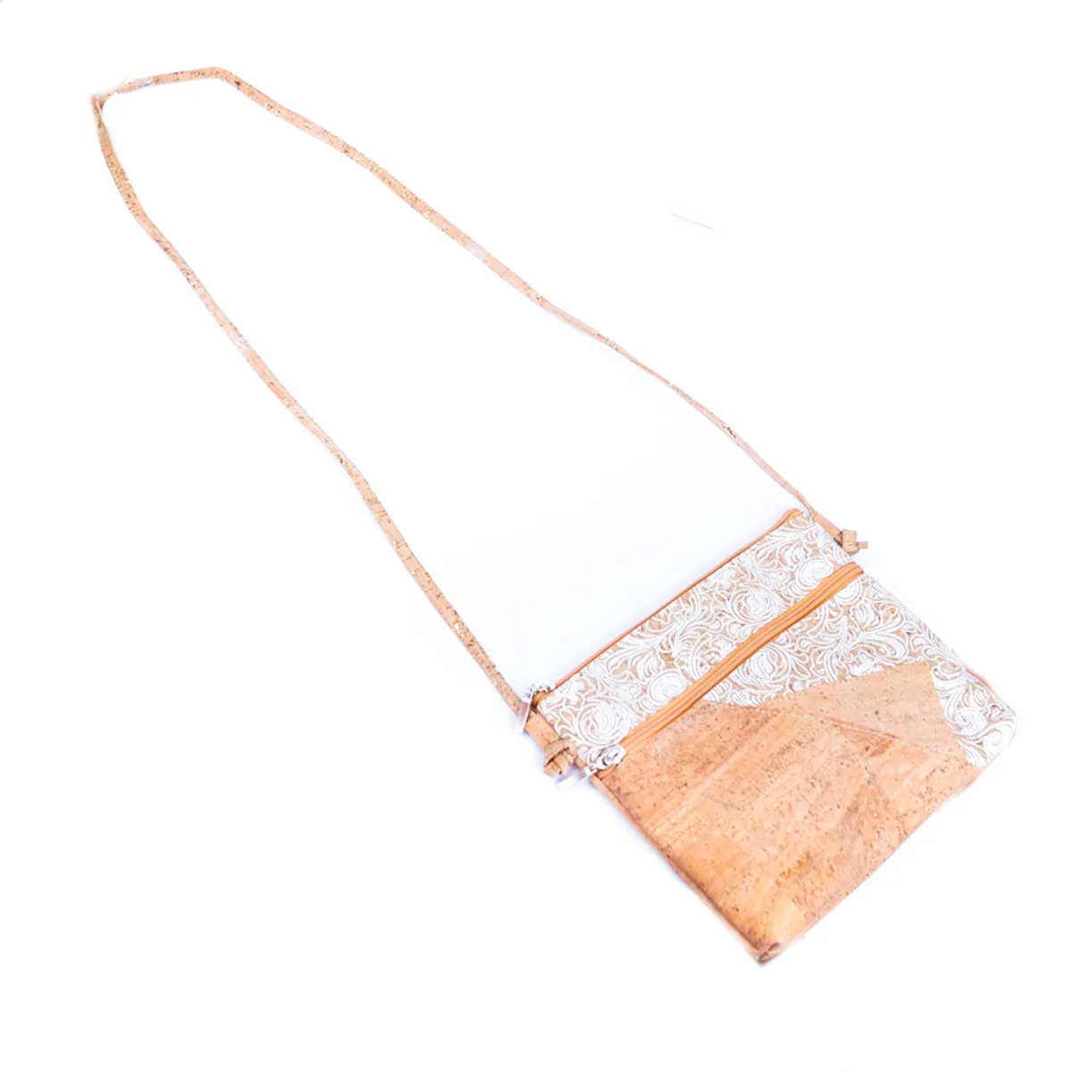 Selected White Print Stitching Ladies' Cork Zipper Crossbody Bag BAGP-166