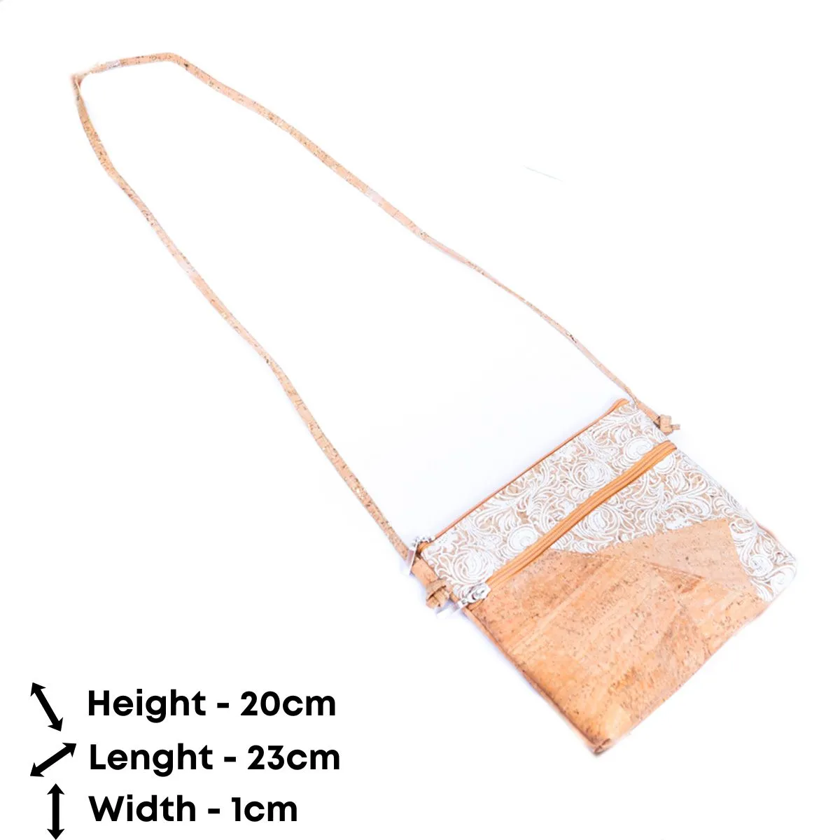 Selected White Print Stitching Ladies' Cork Zipper Crossbody Bag BAGP-166