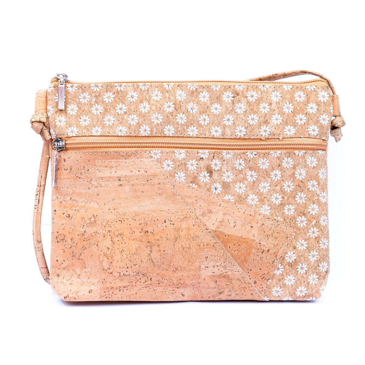 Selected White Print Stitching Ladies' Cork Zipper Crossbody Bag BAGP-166