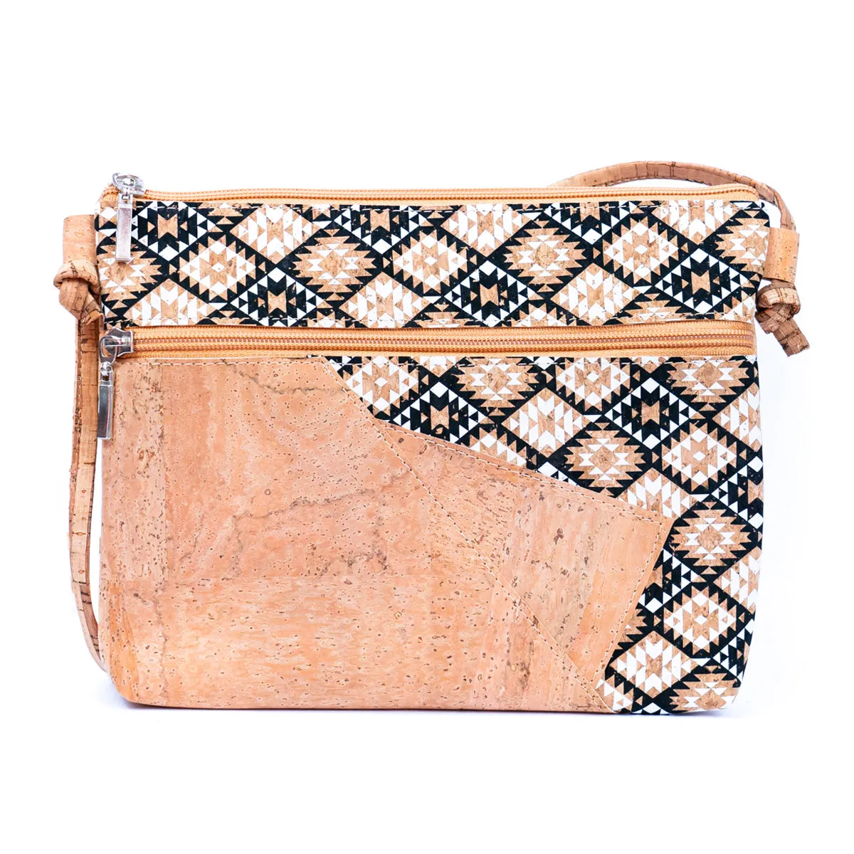 Selected White Print Stitching Ladies' Cork Zipper Crossbody Bag BAGP-166