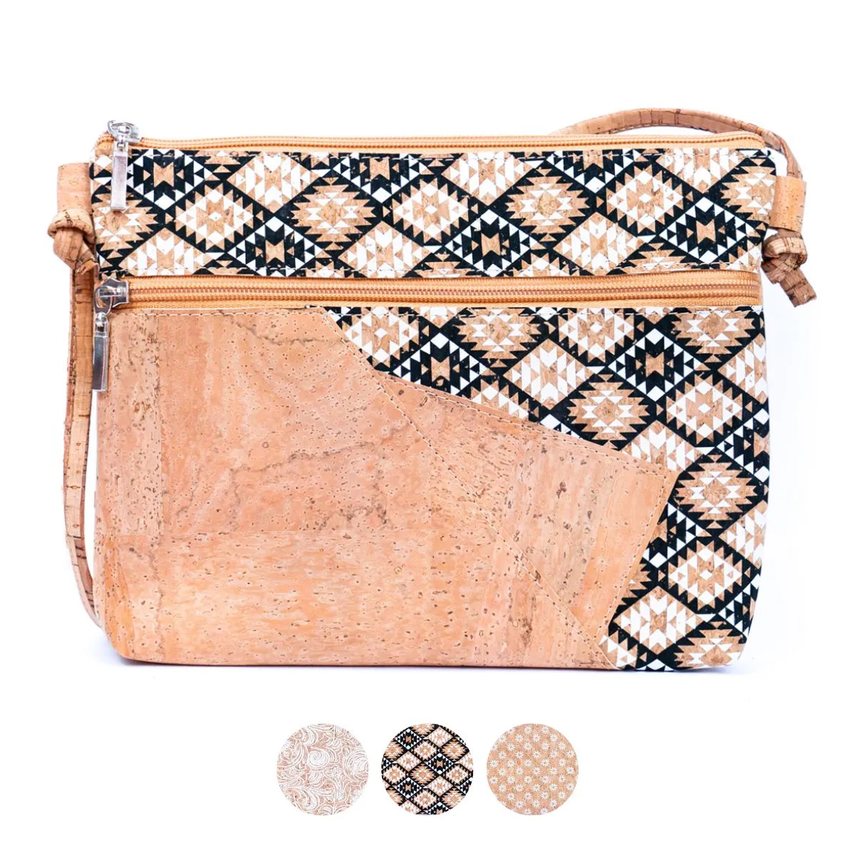 Selected White Print Stitching Ladies' Cork Zipper Crossbody Bag BAGP-166