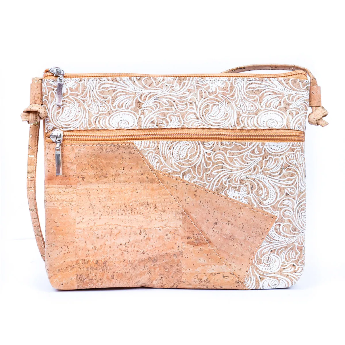 Selected White Print Stitching Ladies' Cork Zipper Crossbody Bag BAGP-166
