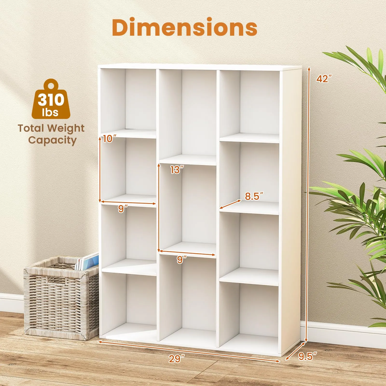 Tangkula 11-Cube Bookcase, Modern Freestanding White Geometric Bookshelf, Multifunctional Book Storage Organizer
