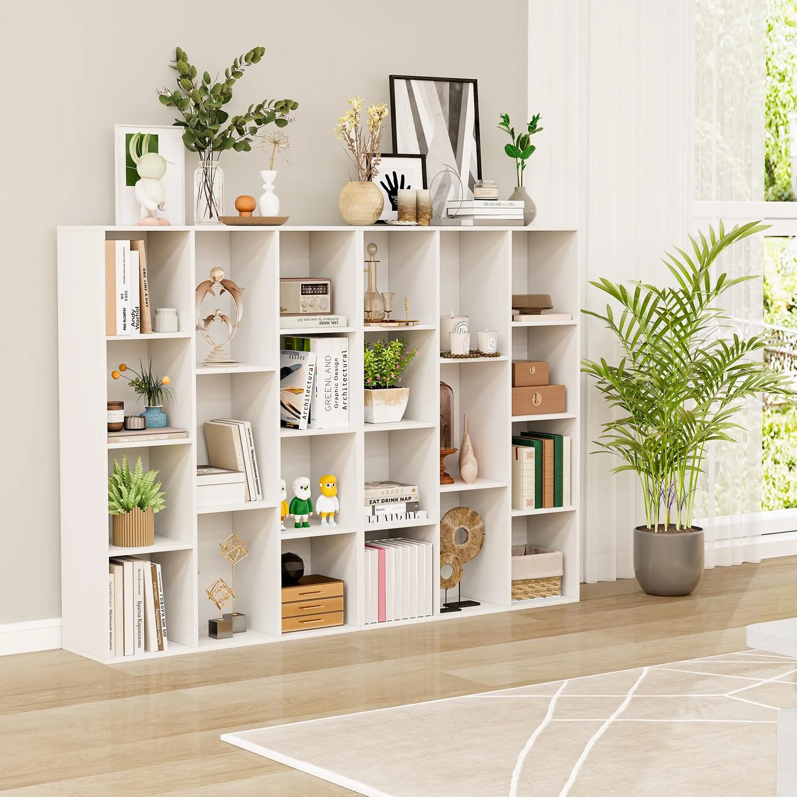 Tangkula 11-Cube Bookcase, Modern Freestanding White Geometric Bookshelf, Multifunctional Book Storage Organizer