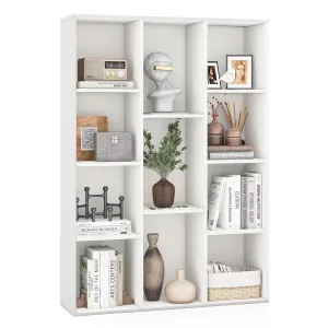 Tangkula 11-Cube Bookcase, Modern Freestanding White Geometric Bookshelf, Multifunctional Book Storage Organizer