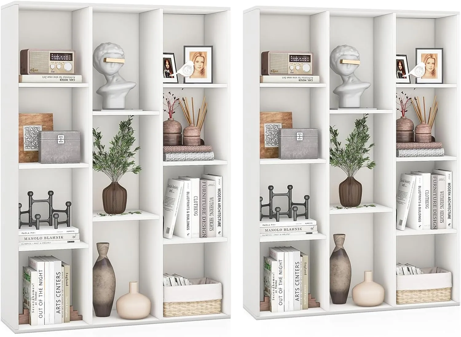 Tangkula 11-Cube Bookcase, Modern Freestanding White Geometric Bookshelf, Multifunctional Book Storage Organizer