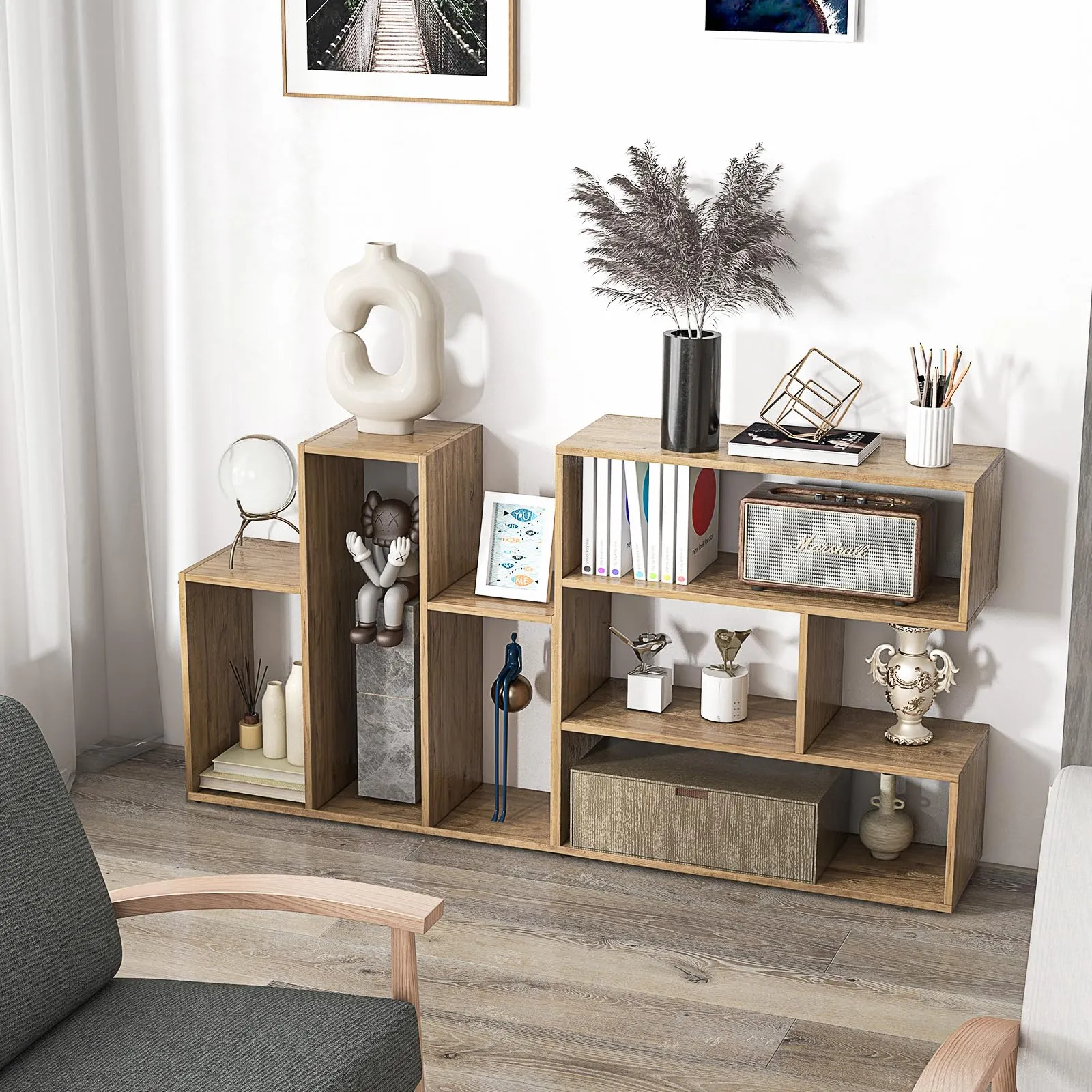 Tangkula 6 Cubes Bookcase, 2-Piece Separable Floor Standing Open Horizontal Bookshelf