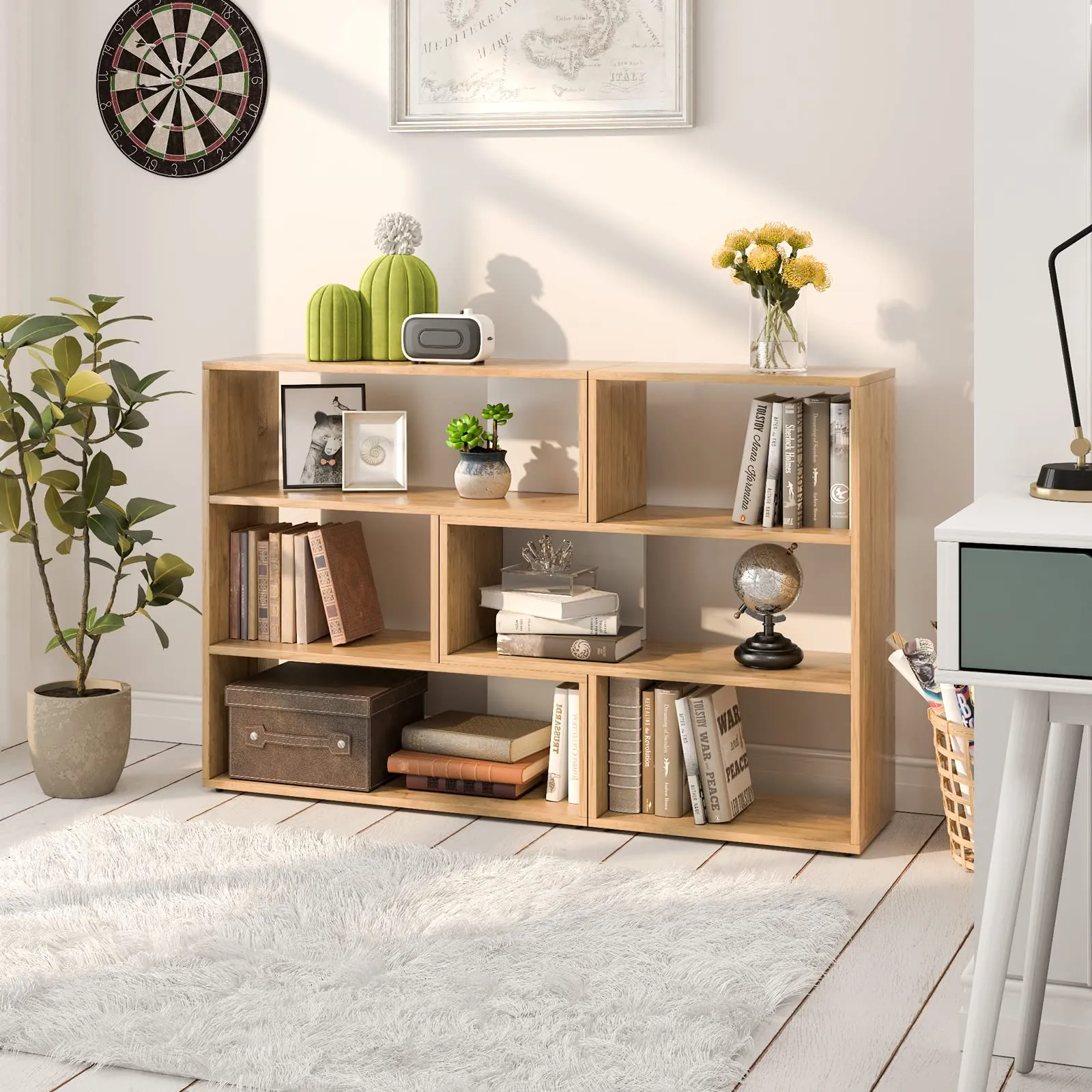 Tangkula 6 Cubes Bookcase, 2-Piece Separable Floor Standing Open Horizontal Bookshelf