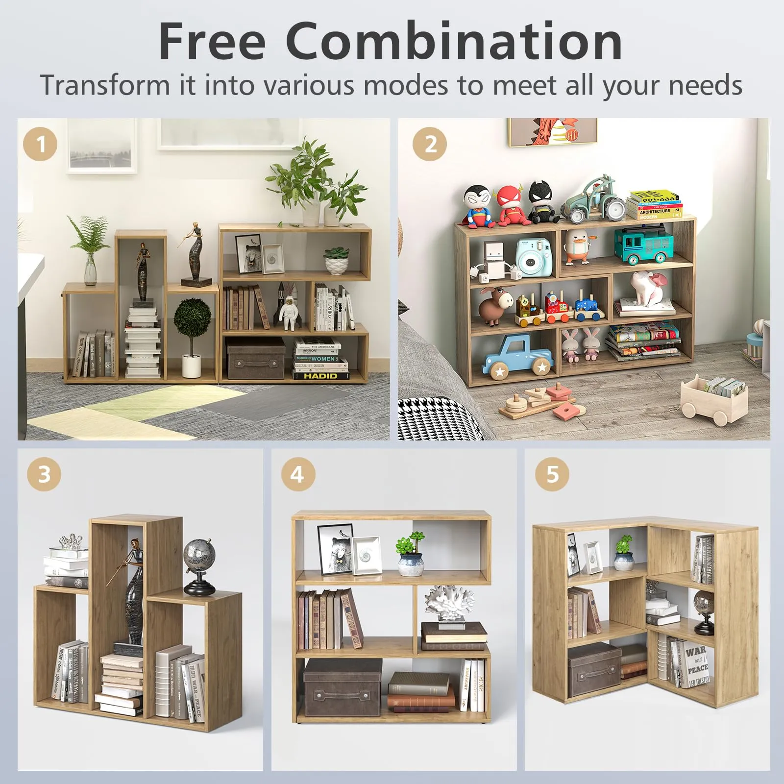 Tangkula 6 Cubes Bookcase, 2-Piece Separable Floor Standing Open Horizontal Bookshelf