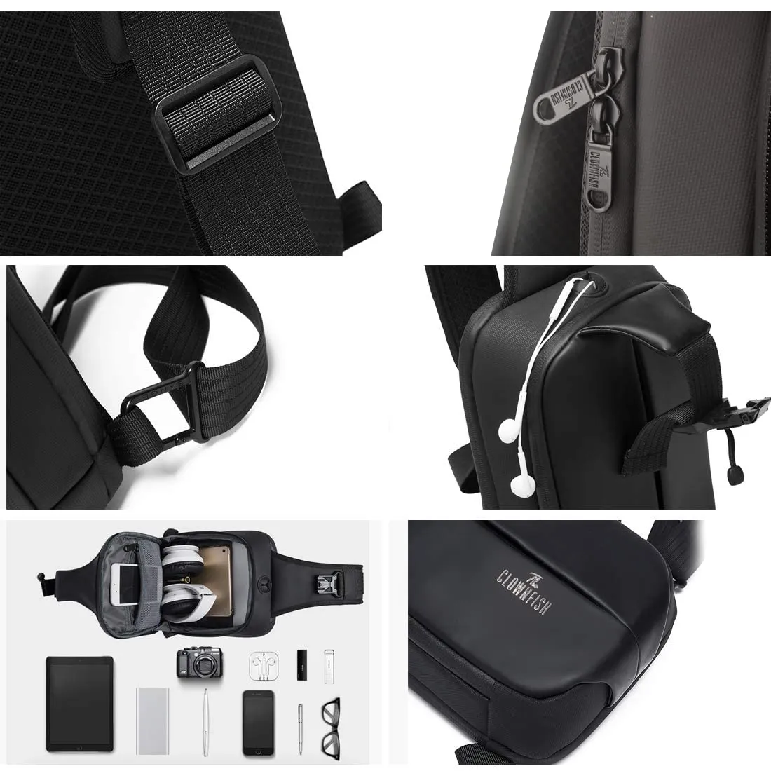THE CLOWNFISH Unisex-Adult Anti-Theft Water Resistant Crossbody Utility Sling Bag Shoulder Chest Pack (Black)