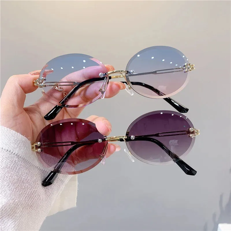 VAIGE Stylish Rimless Oval Sunglasses in Sleek Black - UV400 Protection