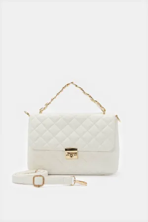 Women White Flap Messenger Bag