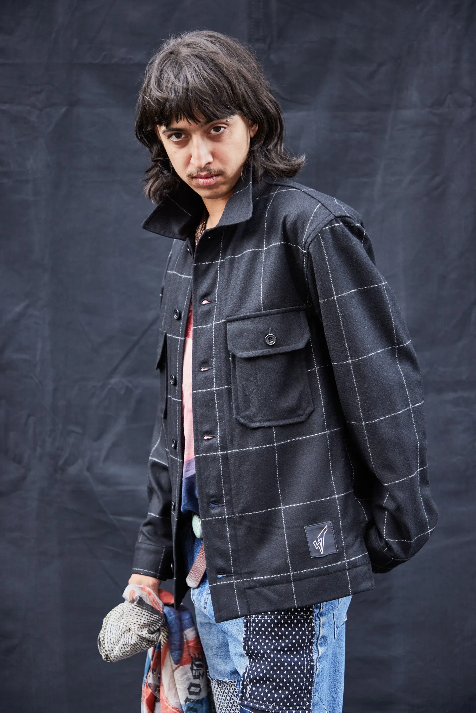 Wool Workshirt in Black Window Pane