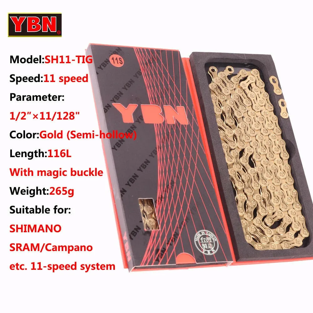 YBN 11 Speed Chain 116L MTB Road Bicycle Chains For Shimamo SRAM Campagnolo Gold Hollow Bicycle Chain